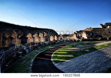 The Amphitheater of Santa Maria Capua Vetere, the second biggest roman amphitheater, tourist destination for cultural trips to Italy