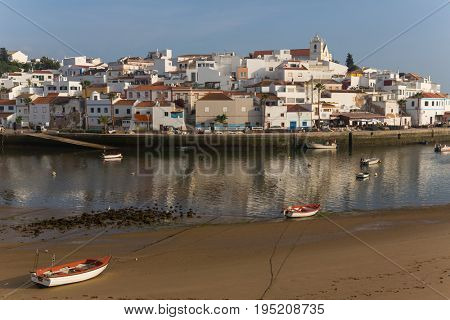 FERRAGUDO, PORTUGAL - APRIL 24, 2017: Picturesque view of Ferragudo fishing village in Algarve, Portugal