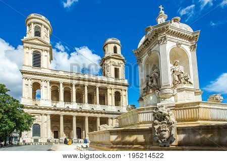 Saint Sulpice church landmark in Paris France.