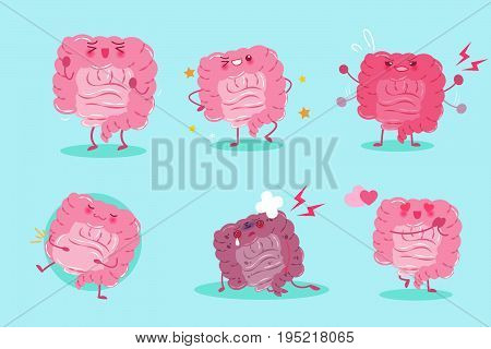 cute cartoon intestine on the blue background