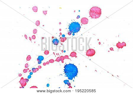 Abstract two-color red blue ink splash. Ink blots. Elements of design. The water-soluble ink on white paper Leste. Abstractionism