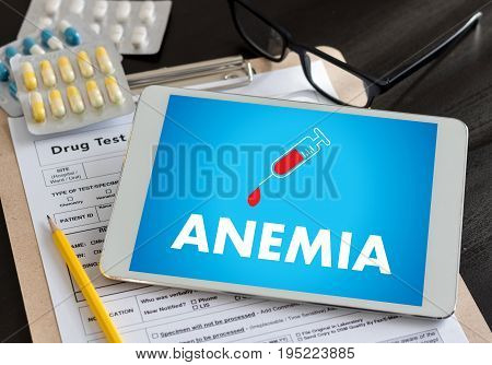 Anemia Blood For Test , Medical Concept , Diagnosis Iron Deficiency Doctor Hand Working Professional
