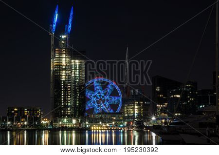 Melbourne, Australia - January 6, 2017: Melbourne Star observation wheel at Docklands in Melbourne.