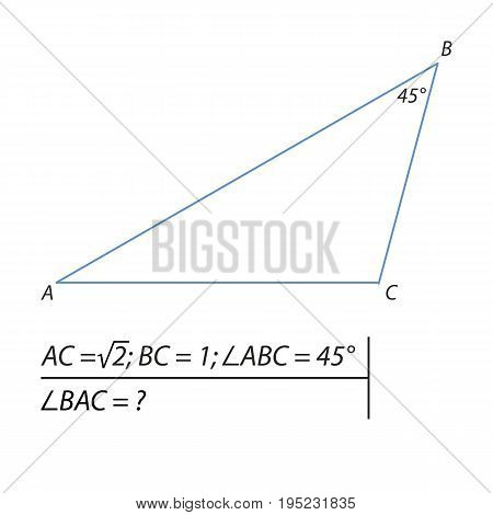 Vector illustration of a geometrical problem for finding the angle BAC