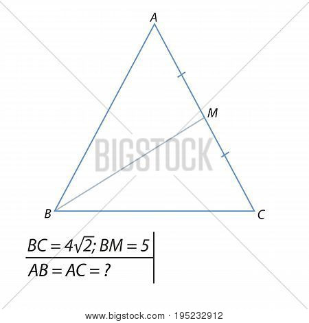 Vector illustration of the problem of finding the side of an isosceles triangle
