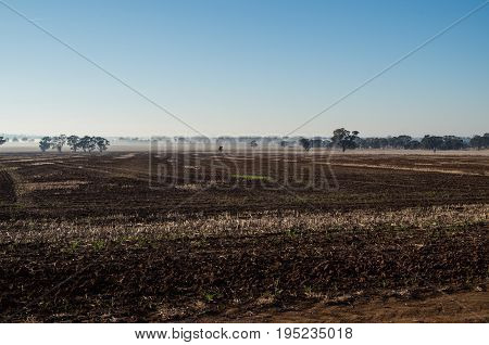 A freshly harvested farm field in Dookie in the Goulburn Valley Australia