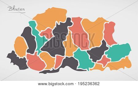 Bhutan Map With States And Modern Round Shapes