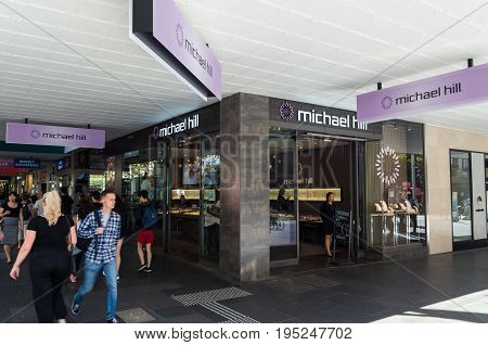 Melbourne, Australia - February 23, 2017: Michael Hill is an American chain of jewelers in North America and Oceania. This store is in Bourke Street Mall in central Melbourne.
