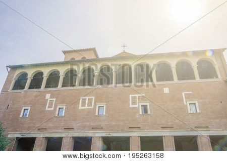 Facade of the ancient basilica church of San Saba in Rome Italy