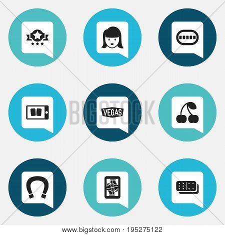 Set Of 9 Editable Game Icons. Includes Symbols Such As Woman Face, Nevada, Poker Deck And More. Can Be Used For Web, Mobile, UI And Infographic Design.