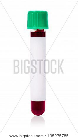 Green vacuum blood tube test with sample blood for Medical laboratory isolated on white background clipping pat.