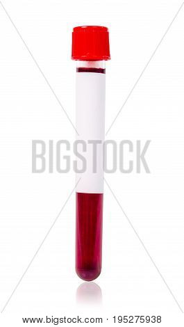 Red vacuum blood tube test with sample blood for Medical laboratory isolated on white background clipping path.