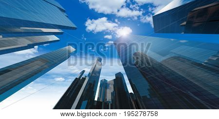 City concept. 3d render image modern construction