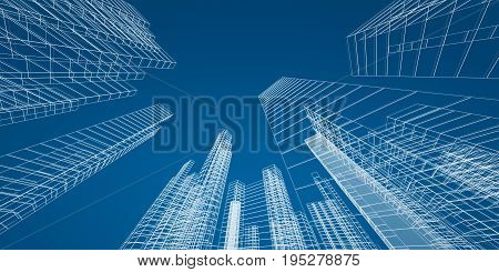 City concept. 3d render image modern construction