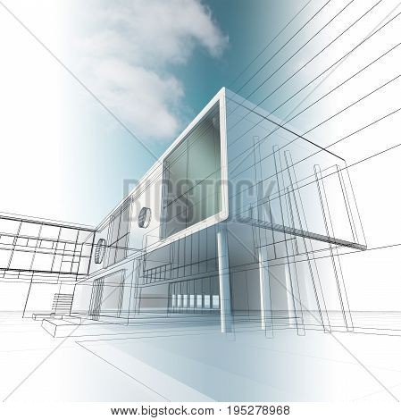 Construction architecture. Building design and 3d model my own