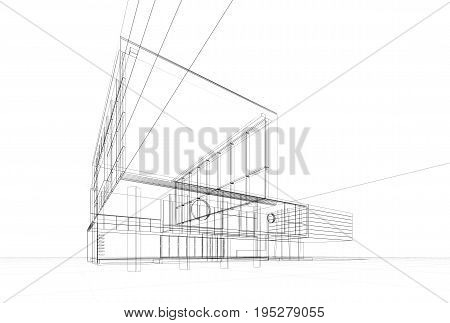 Architecture blueprint on white background. Building design and 3d model my own