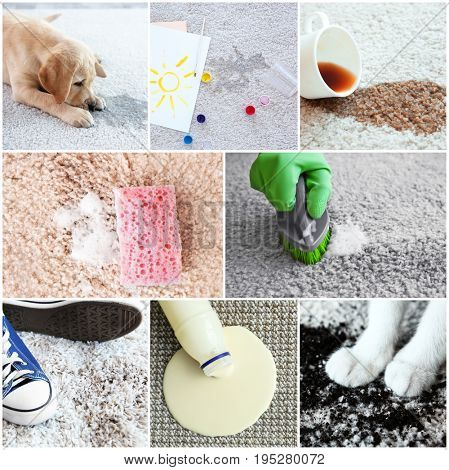 Different types of dirt on carpet. Cleaning concept