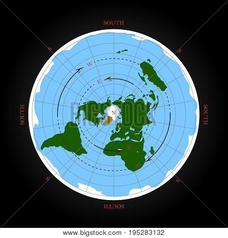 Cardinal direction on flat earth map. Isolated vector illustration