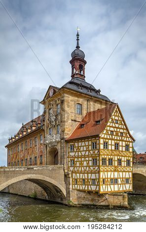 Old town hall (Altes Rathaus)(1386) built in the middle of the Regnitz river accessible by two bridges Germany