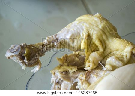 Boiled whole chicken paintings, boiled chicken tenderloin, chicken wing and chicken buttocks,