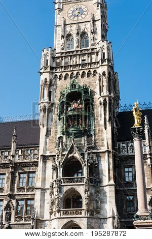 Rathaus-Glockenspiel, a tower at Marienplatz in Munich, Germany