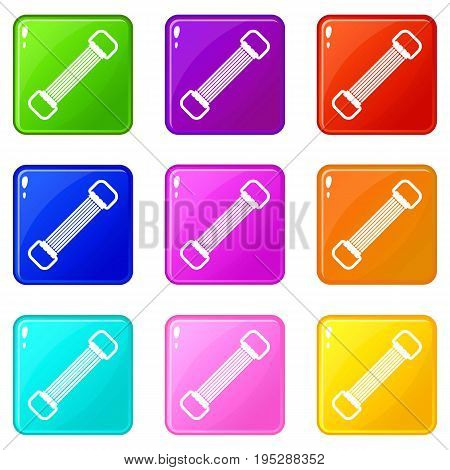 Sports stretchable belt icons of 9 color set isolated vector illustration