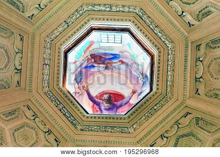 ROME, ITALY - JANUARY 18, 2017 God Angel Painting Santa Maria Della Pace Church Basilica Rome Italy. Church built in 1400 and 1500s by Pope Sixtus IV on the spot where a painted Madonna was pierced and blood came out.