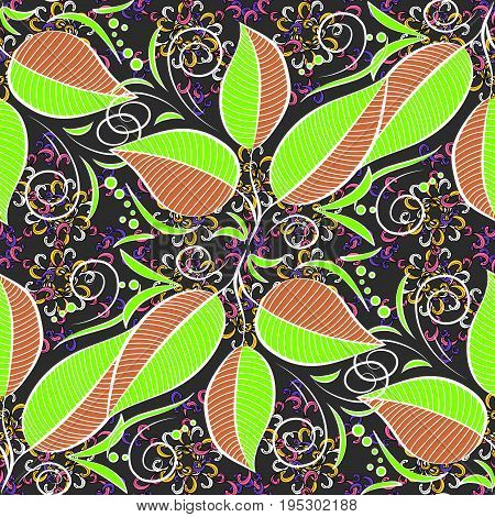 Seamless spring pattern with Leaves little leaves. Vector illustration. On colorful background in watercolor style.