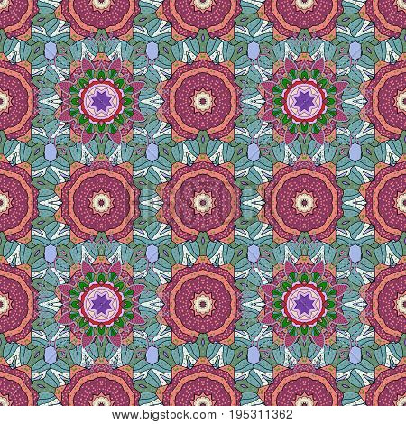 Spiritual and ritual symbol of Islam Arabic Indian religions. Geometric circle element in glod colors. Vector Round Ornament Pattern. Mandala on colorful background.