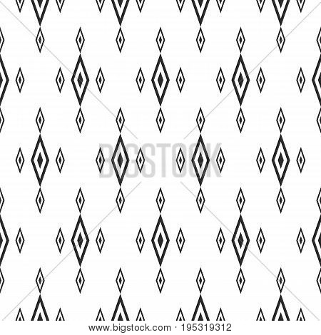 Rhombus pattern. Vector seamless pattern with rhombuses black and white traditional geometric ornament texture. Diamond background. Simple abstract monochrome background. Background of lozenges. Design for decor, prints, textile, fabric, cloth, manufactur