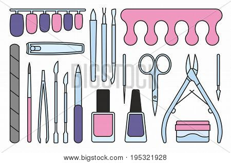 vector collection of isolated colorful manicure tools icons