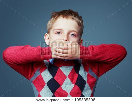  scared boy  , isolated against grey