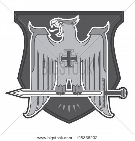 Coat of arms with stylized eagle and sword