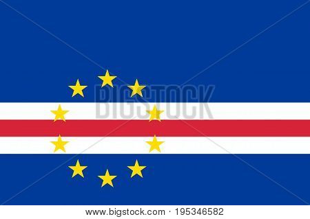 Cape Verde national flag and ensign, 10 stars, band of white and red on dark blue field, main islands chain of the nation. Flat style vector illustration