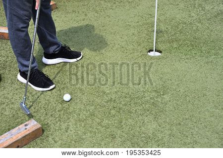 Boy Playing In Minigolf