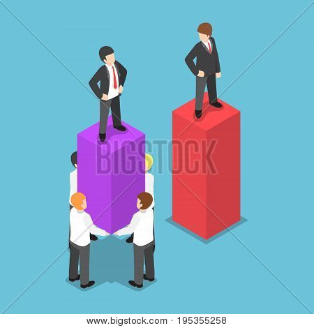 Isometric Leader Use His Employees Carrying And Increase Business Graph
