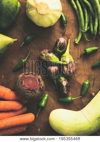 Freshly picked fruits and vegetables from a nearby farmer's market.