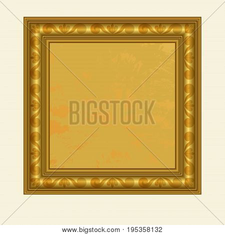 Vector golden square frame. Abstract colorful and beautiful picture frame
