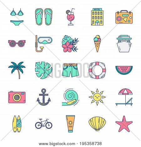 Vector summer holidays icon set in trendy linear style