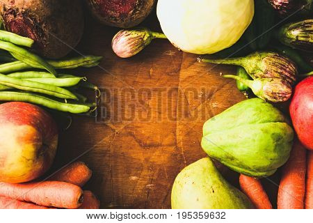 Freshly picked fruits and vegetables from a nearby farmer's market.