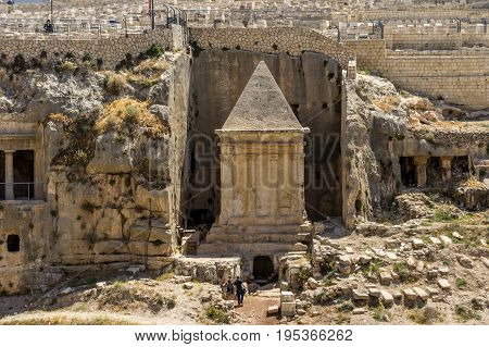 The Tomb of Zechariah in Kidron Valley or King's Valley near the walls of the Old City of Jerusalem Israel