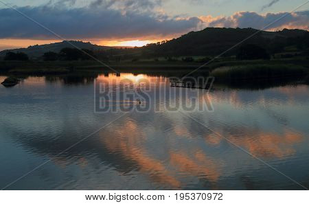 Sunrise over Black Hole Marsh in Seaton Wetlands Devon
