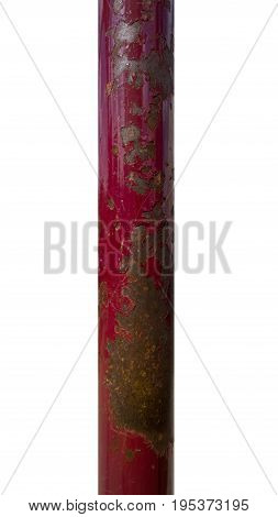 Red rusty old pipe isolated. Grunge vintage object