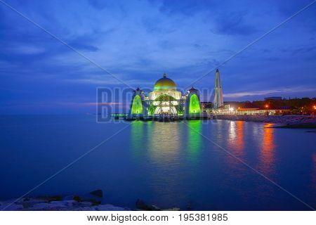 Majestic View Of Malacca Straits Mosque During Sunset
