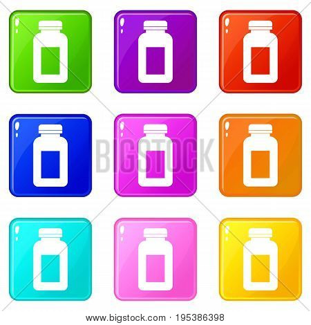 Medicine jar icons of 9 color set isolated vector illustration
