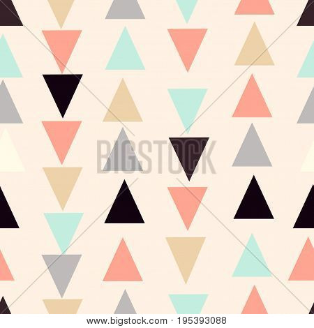 Hand Drawn Seamless Pattern With Garland Of Triangles. Decorative Ornament In Vector. Colorful Backg