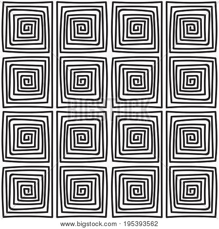 Seamless monochrome hand drawn meander pattern on white background. Design for background, paper packaging, wrapping paper. Vector illustration.