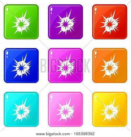 Nucleate explosion icons of 9 color set isolated vector illustration