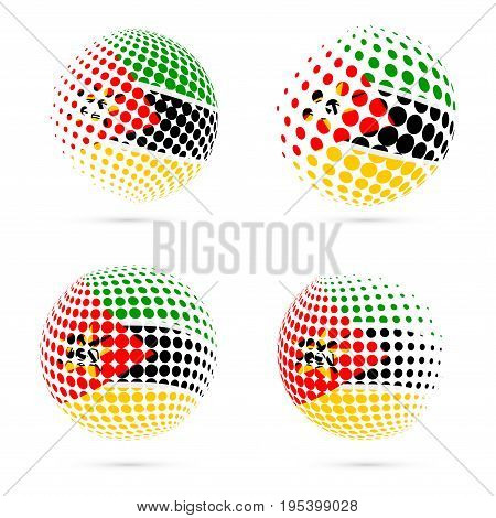 Mozambique Halftone Flag Set Patriotic Vector Design. 3D Halftone Sphere In Mozambique National Flag