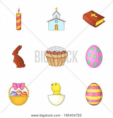 Easter time icons set. Cartoon set of 9 easter time vector icons for web isolated on white background